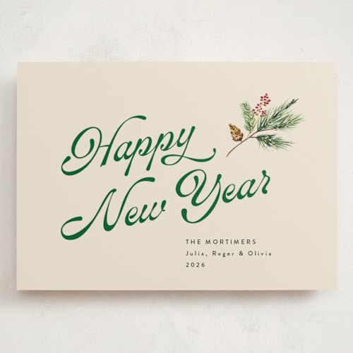 This is a vanilla holiday photo cards with standard by Erika Firm called vanilla pine printing on signature in grand