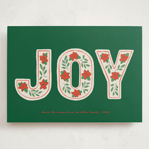 This is a evergreen holiday photo cards with standard by Kelly Williams called poinsettia joy printing on signature in grand