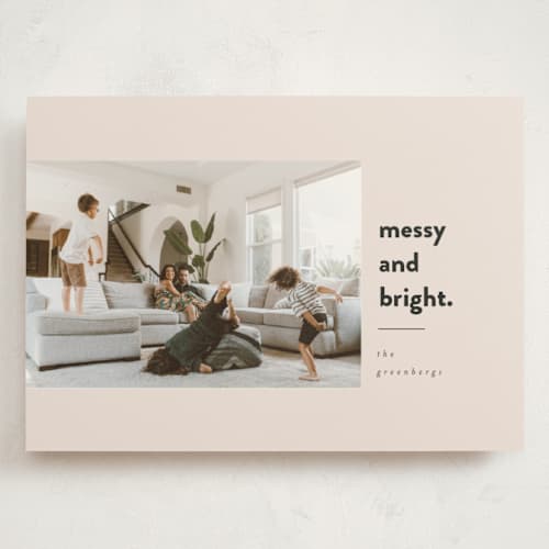 This is a blush holiday photo cards with standard by Iveta Angelova called messy & bright printing on signature in grand