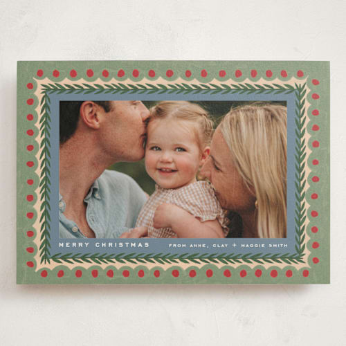 This is a olive holiday photo cards with standard by Amy Kross called primary printing on signature in grand