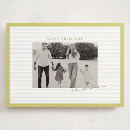 This is a ice holiday photo cards with standard by Poised Avenue called framed in stripes printing on signature in grand