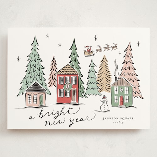 This is a festive holiday photo cards with standard by Erin German called winter scene printing on signature in grand