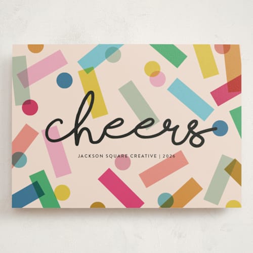 This is a rainbow holiday photo cards with standard by Morgan Kendall called confetti printing on signature in grand