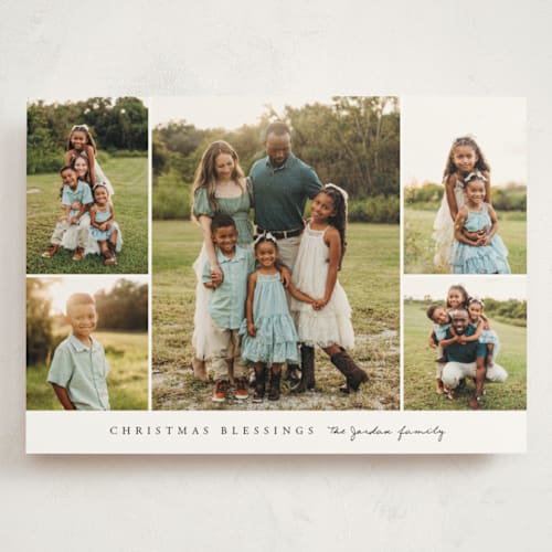 This is a snow holiday photo cards with standard by Angela Garrick called blessed five printing on signature in grand