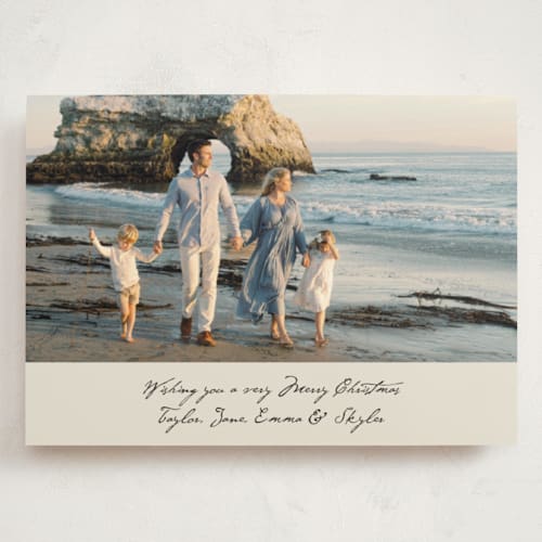 This is a ivory holiday photo cards with standard by Cass Loh called written wish printing on signature in grand