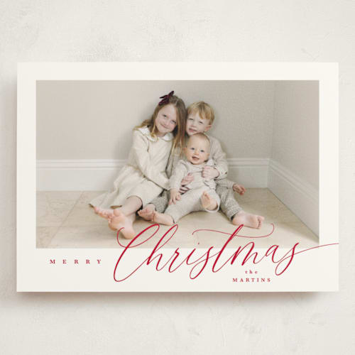This is a berry holiday photo cards with standard by Kelly Schmidt called corner slant printing on signature in grand