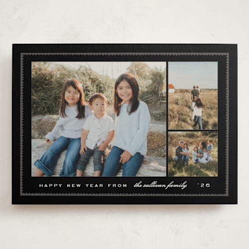 This is a midnight holiday photo cards with standard by Amy Kross called sealed printing on signature in grand