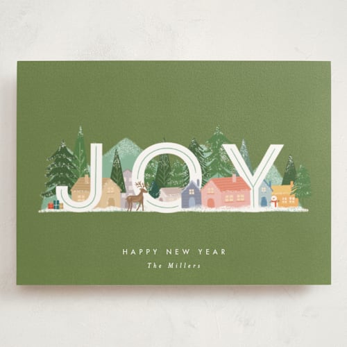 This is a forest holiday photo cards with standard by Bethan called joyful scene printing on signature in grand