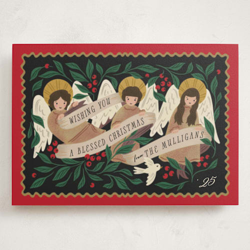 This is a ruby holiday photo cards with standard by Grae called angels sing printing on signature in grand