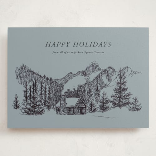 This is a slate holiday photo cards with standard by Holly Whitcomb called inkpen cabin printing on signature in grand