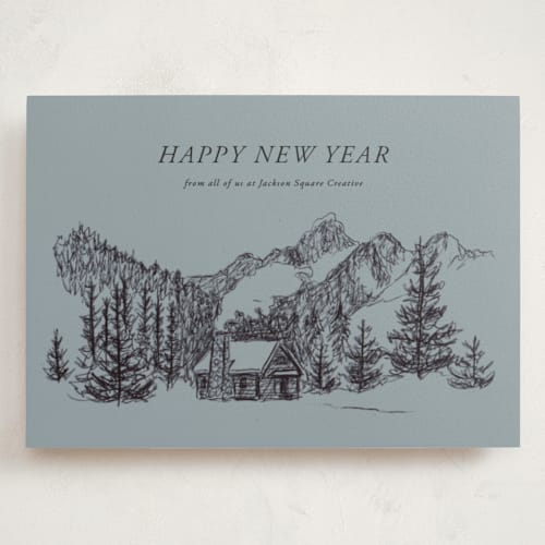 This is a slate holiday photo cards with standard by Holly Whitcomb called inkpen cabin printing on signature in grand