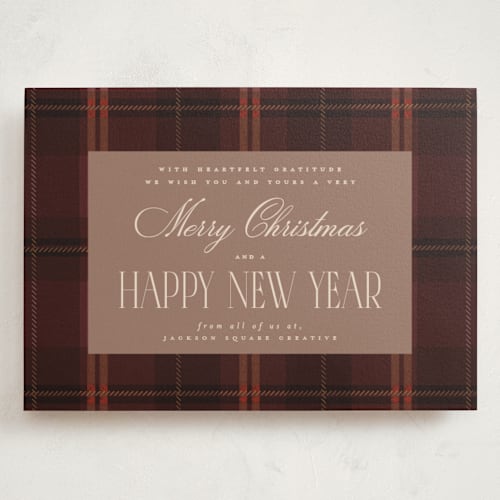 This is a berry holiday photo cards with standard by Maja Cunningham called timeless plaid printing on signature in grand