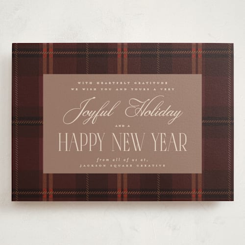 This is a berry holiday photo cards with standard by Maja Cunningham called timeless plaid printing on signature in grand