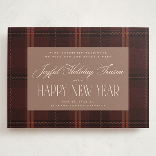 This is a berry holiday photo cards with standard by Maja Cunningham called timeless plaid printing on signature in grand