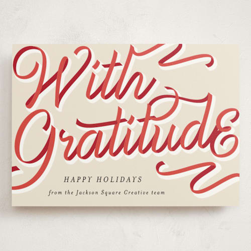 This is a holly berry holiday photo cards with standard by AK Graphics called ribbon greeting printing on signature in grand