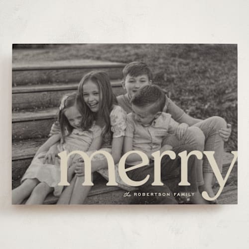 This is a cream holiday photo cards with standard by Ellen Schlegelmilch called cropped printing on signature in grand