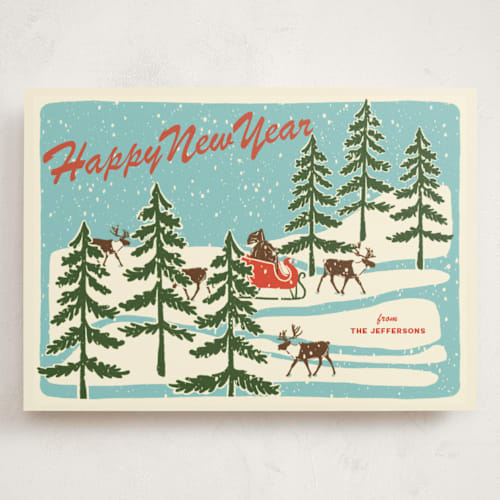 This is a sleigh ride holiday photo cards with standard by Lauren Jinhee called vintage north pole printing on signature in grand