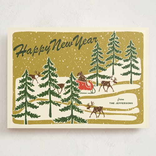 This is a fresh pine holiday photo cards with standard by Lauren Jinhee called vintage north pole printing on signature in grand