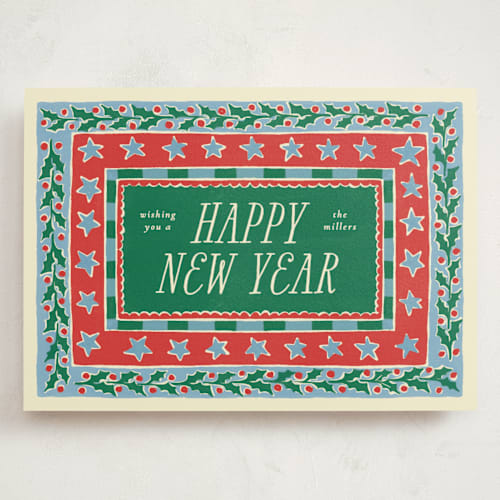 This is a pine holiday photo cards with standard by Pati Cascino called hollis printing on signature in grand