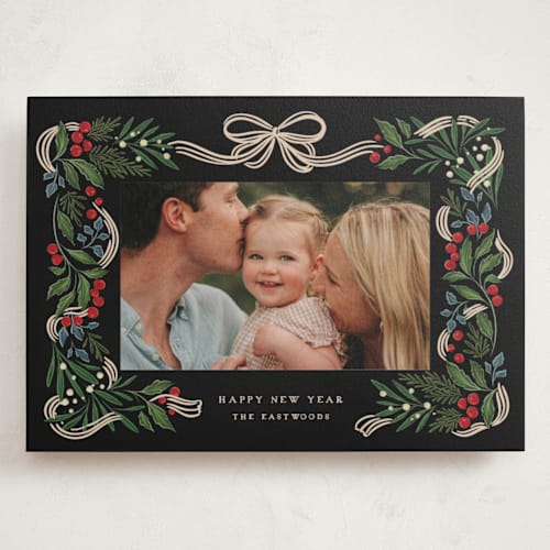 This is a orchard holiday photo cards with standard by Grae called holiday ribbon printing on signature in grand