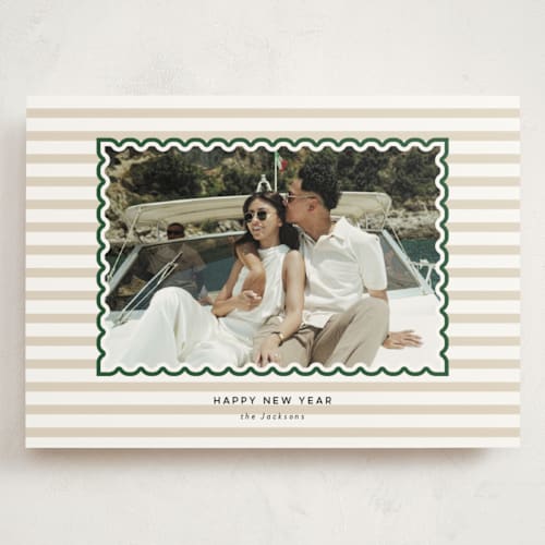 This is a gingerbread holiday photo cards with standard by Danie Romrell called tagged stripes printing on signature in grand