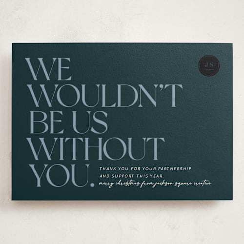 This is a midnight blue holiday photo cards with standard by Keen Peachy called wouldn't be us printing on signature in grand