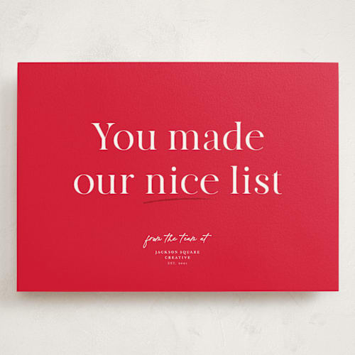 This is a ruby holiday photo cards with standard by Hudson meet Rose called nice list approved printing on signature in grand