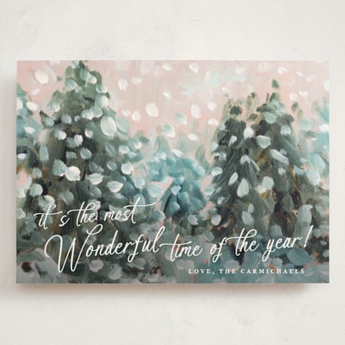 This is a snow holiday photo cards with standard by Lindsay Megahed called wonderful time printing on signature in grand