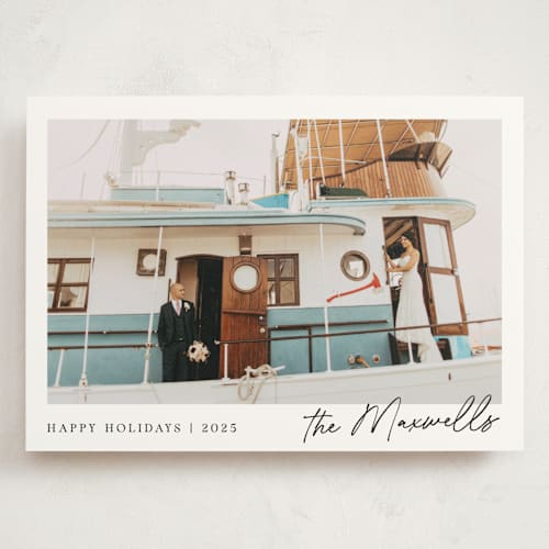 This is a snow holiday photo cards with standard by Jackie Crawford called scripted penmanship frame printing on signature in grand