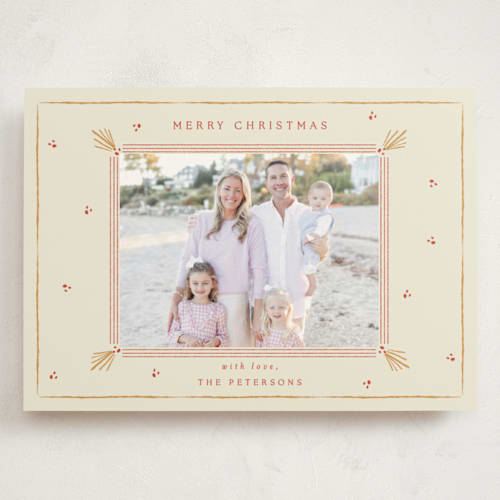 This is a bell holiday photo cards with standard by Sarah Rosenthal called holly tidings printing on signature in grand