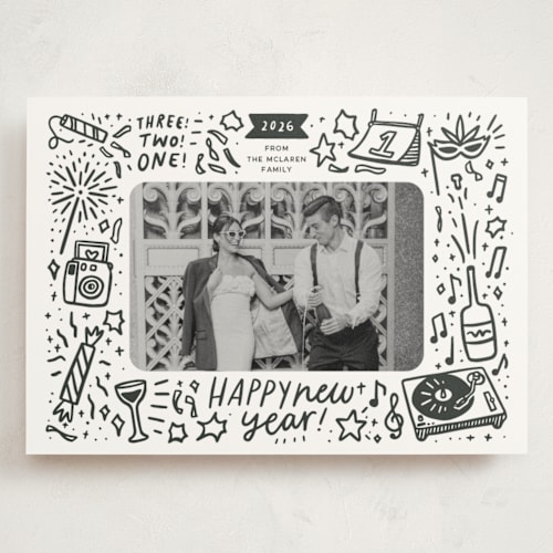 This is a metal holiday photo cards with standard by Abbigail Lim called three! two! one! printing on signature in grand