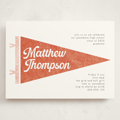 This is a cardinal graduation invitations with standard by Catherine Culvenor called pennant party printing on signature in grand