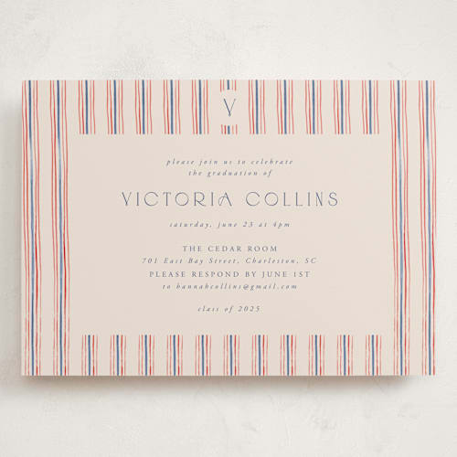 This is a navy graduation invitations with standard by Claudia Orengo called past and future printing on signature in grand