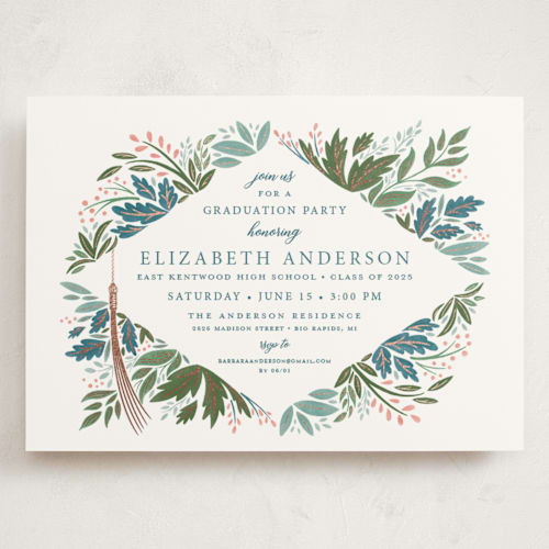 This is a garden graduation invitations with foil pressed by Paper Sun Studio called flourish printing on signature in grand