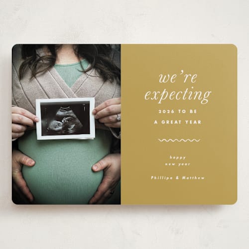 This is a sunshine babys first christmas with standard by Corinne Malesic called expecting printing on recycled smooth signature in grand