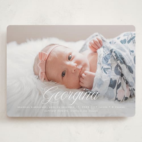 This is a marshmallow grand birth announcements with standard by chocomocacino called cupcake printing on recycled smooth signature in grand