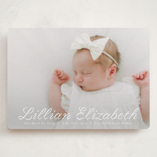 This is a cotton grand birth announcements with standard by Megan Davis called georgette printing on smooth signature in grand