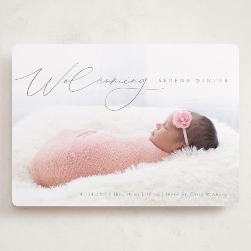 This is a gravel grand birth announcements with standard by Olivia Raufman called delightful welcome printing on recycled smooth signature in grand