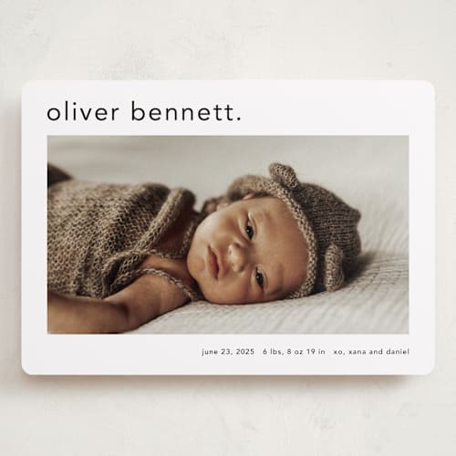 This is a cotton grand birth announcements with standard by Stacey Meacham called simple name printing on smooth signature in grand