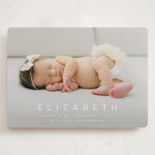 This is a sugar grand birth announcements with standard by Juneau Designs called sweet love printing on smooth signature in grand