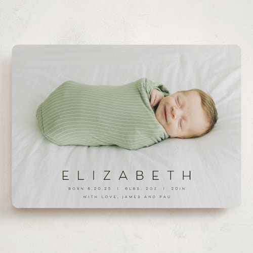 This is a avocado grand birth announcements with standard by Juneau Designs called sweet love printing on recycled smooth signature in grand