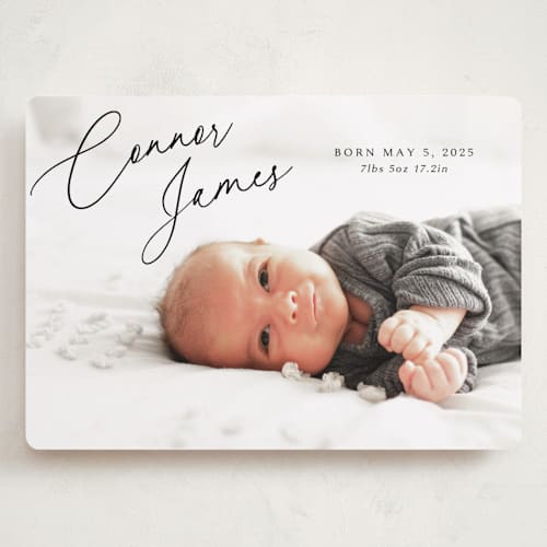 This is a obsidian grand birth announcements with standard by Kaydi Bishop called on the horizon printing on recycled smooth signature in grand