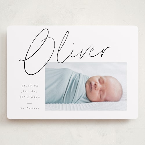 This is a noir grand birth announcements with standard by AK Graphics called simply printing on smooth signature in grand