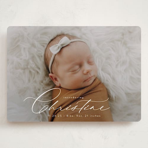 This is a cloud grand birth announcements with standard by Alethea and Ruth called sweeping name printing on recycled smooth signature in grand