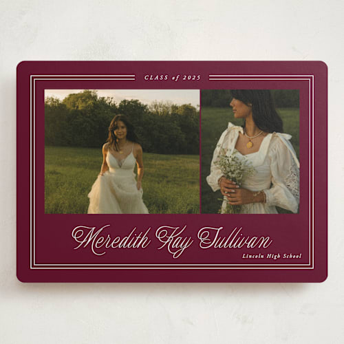 This is a plum graduation announcements with standard by Brianne Larsen called timeless border printing on recycled smooth signature in grand