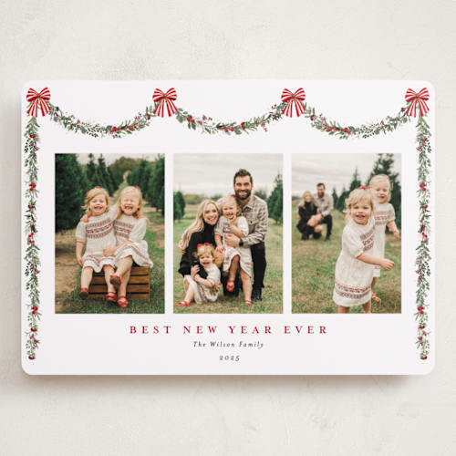 This is a peppermint holiday photo cards with standard by Susan Moyal called joyful holly printing on recycled smooth signature in grand