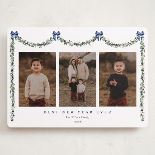 This is a wintermint holiday photo cards with standard by Susan Moyal called joyful holly printing on recycled smooth signature in grand