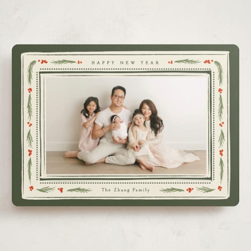 This is a pine holiday photo cards with standard by Robert and Stella called dresden printing on recycled smooth signature in grand