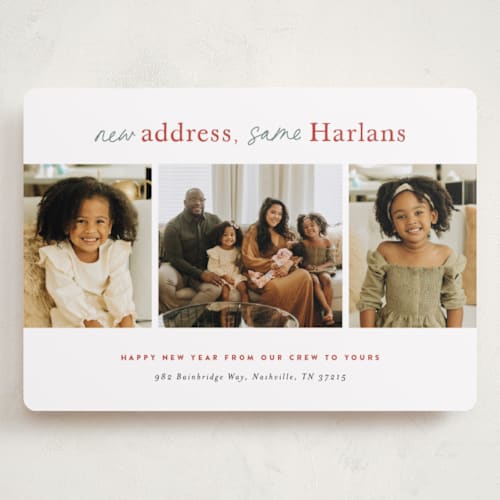 This is a festoon holiday photo cards with standard by Sara Hicks Malone called new address printing on recycled smooth signature in grand