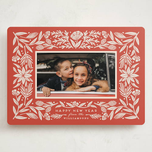 This is a poinsettia holiday photo cards with standard by Amy Kross called spruced printing on recycled smooth signature in grand